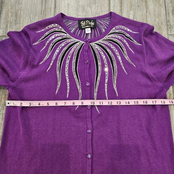 Bob Mackie Cardigan Women M Wearable Art Purple Sequin Beaded Embellished Top - Picture 2 of 10